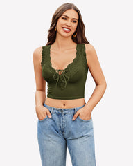Plunge Crop Tops V Neck Ribbed Tank Top