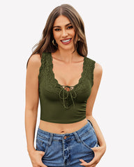 Plunge Crop Tops V Neck Ribbed Tank Top