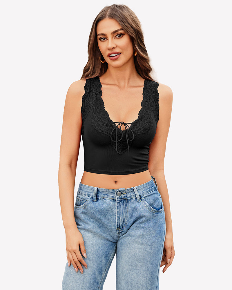 Plunge Crop Tops V Neck Ribbed Tank Top