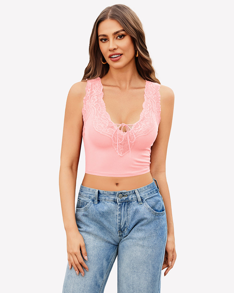 Plunge Crop Tops V Neck Ribbed Tank Top