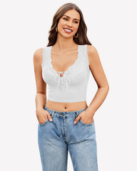 Plunge Crop Tops V Neck Ribbed Tank Top