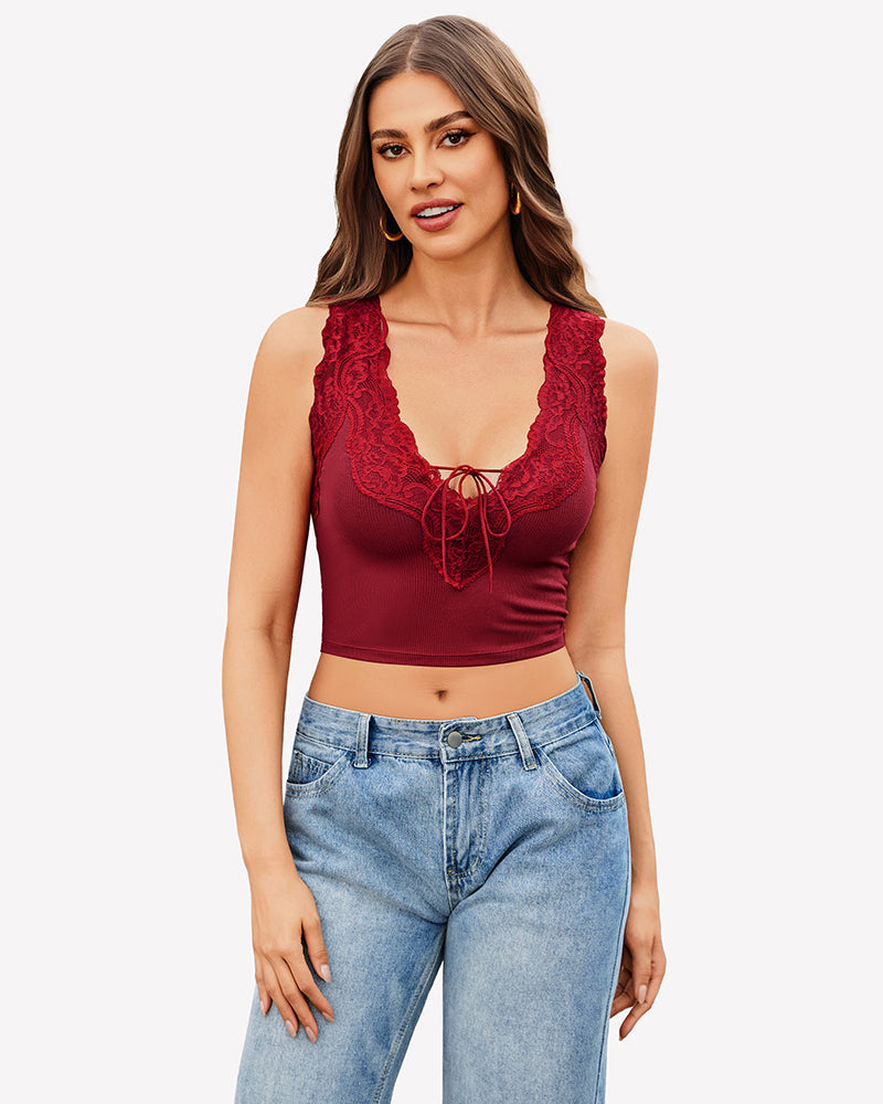 Plunge Crop Tops V Neck Ribbed Tank Top