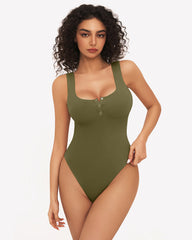 Button Down Square Neck Sleeveless Bodysuit