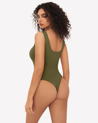 Button Down Square Neck Sleeveless Bodysuit