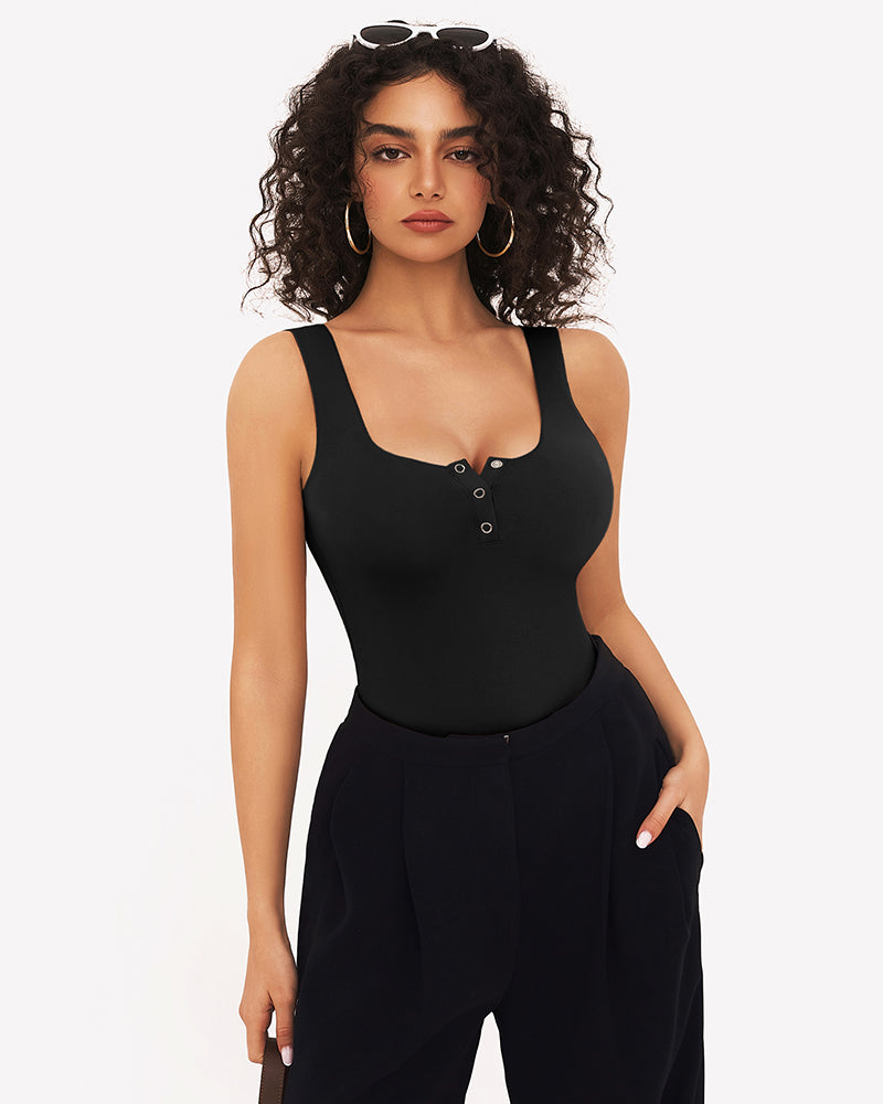 Button Down Square Neck Sleeveless Bodysuit