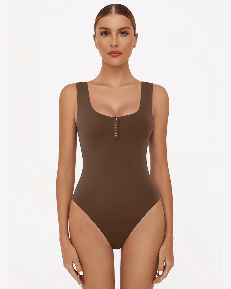 Button Down Square Neck Sleeveless Bodysuit