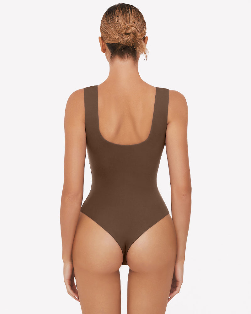 Button Down Square Neck Sleeveless Bodysuit