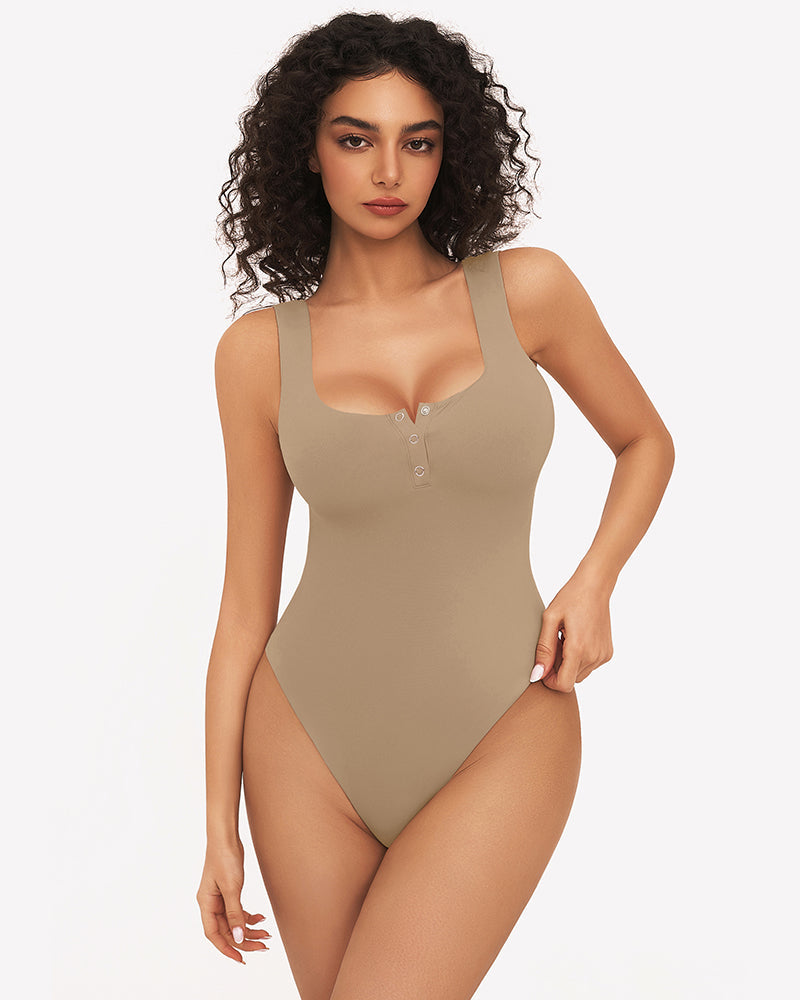 Button Down Square Neck Sleeveless Bodysuit