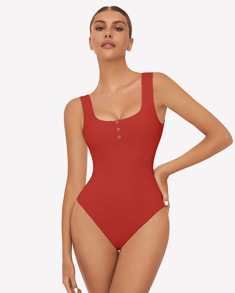 Button Down Square Neck Sleeveless Bodysuit