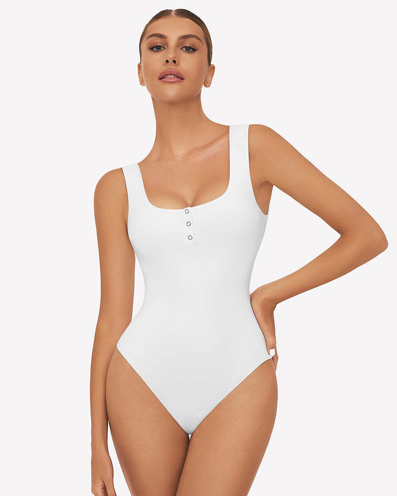 Button Down Square Neck Sleeveless Bodysuit