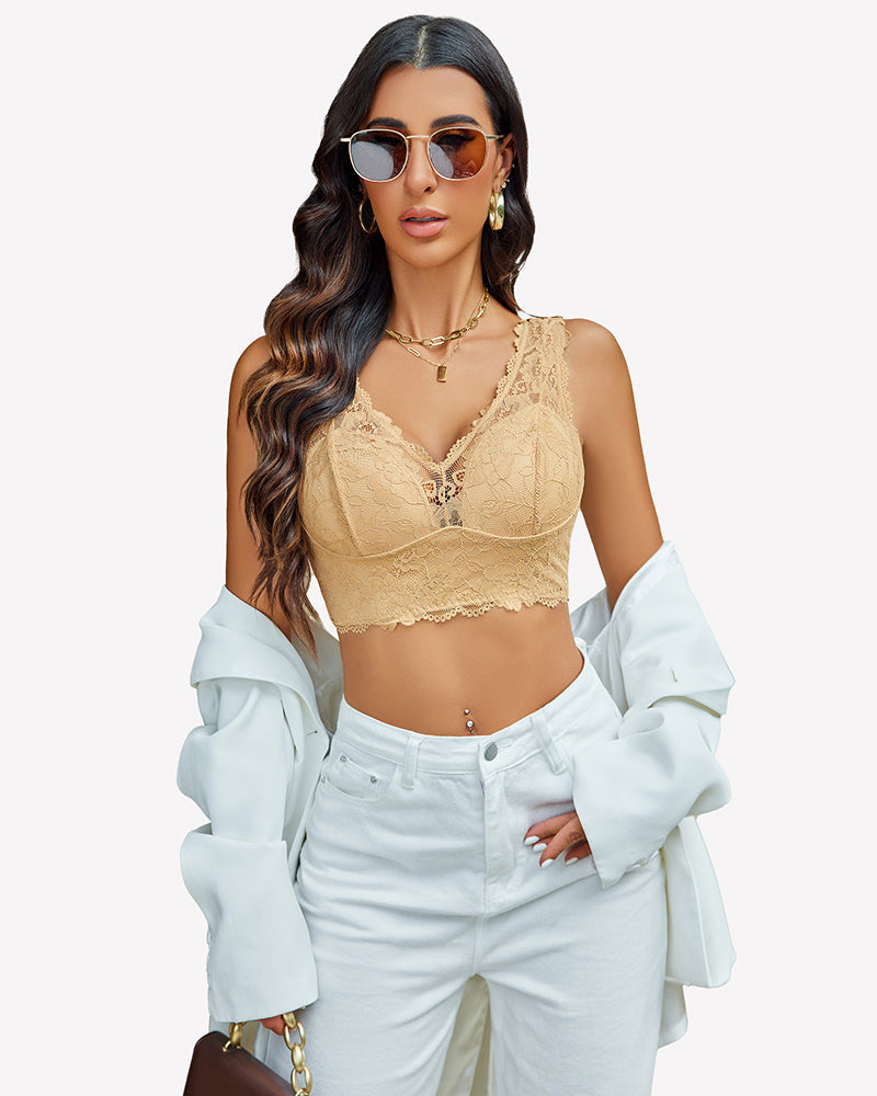 Lace Bralette Deep V Plunge Wireless Bra