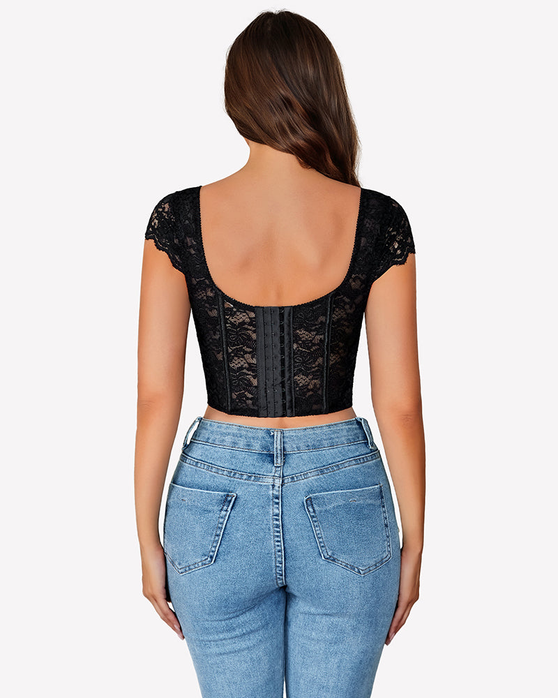 FLace Bustier Cap Sleeve Crop Top