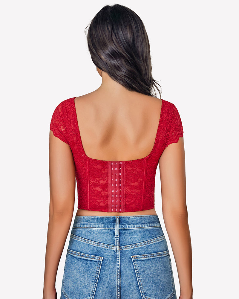 FLace Bustier Cap Sleeve Crop Top