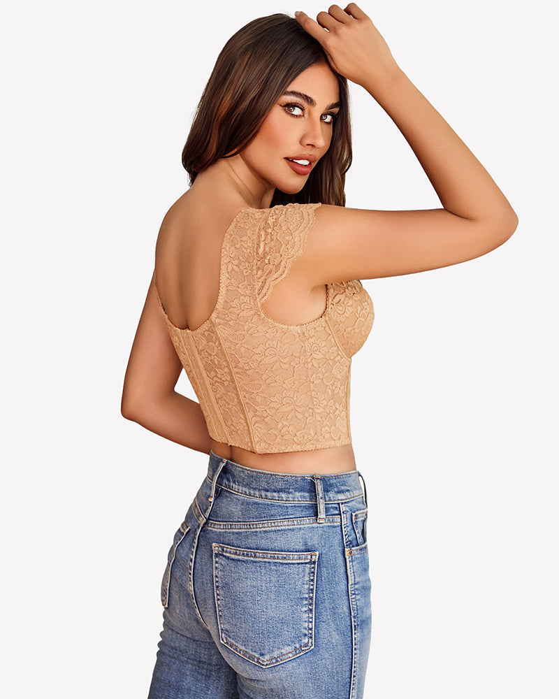 FLace Bustier Cap Sleeve Crop Top
