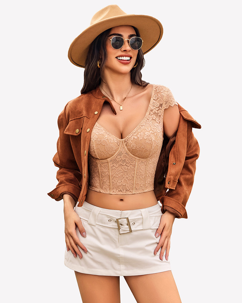FLace Bustier Cap Sleeve Crop Top