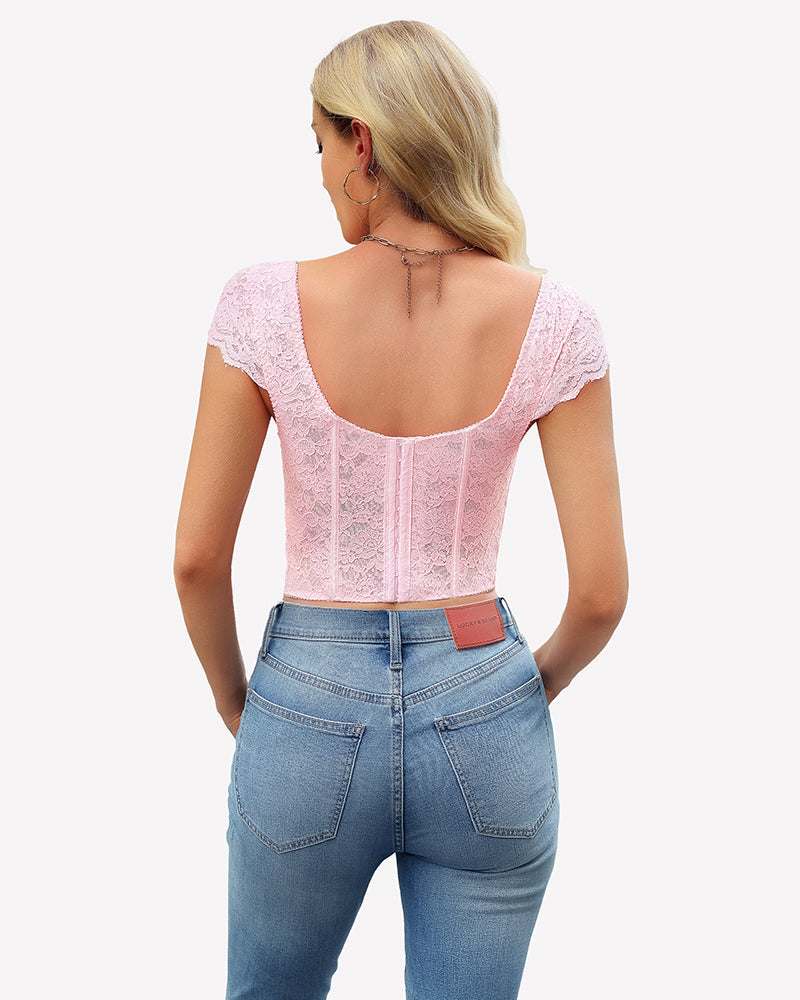 FLace Bustier Cap Sleeve Crop Top