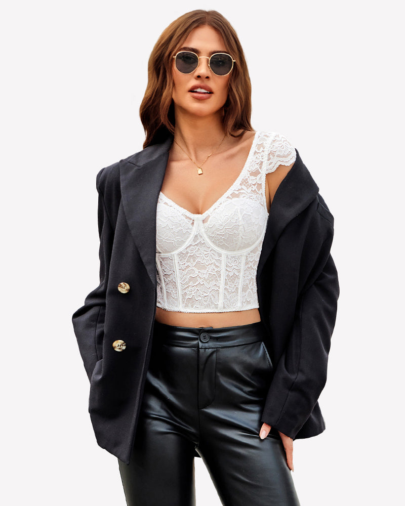 FLace Bustier Cap Sleeve Crop Top