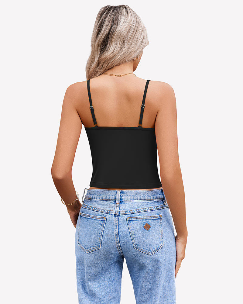 Twist Front V Neck Tank Top Spaghetti Strap Crop Tops