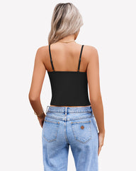 Twist Front V Neck Tank Top Spaghetti Strap Crop Tops
