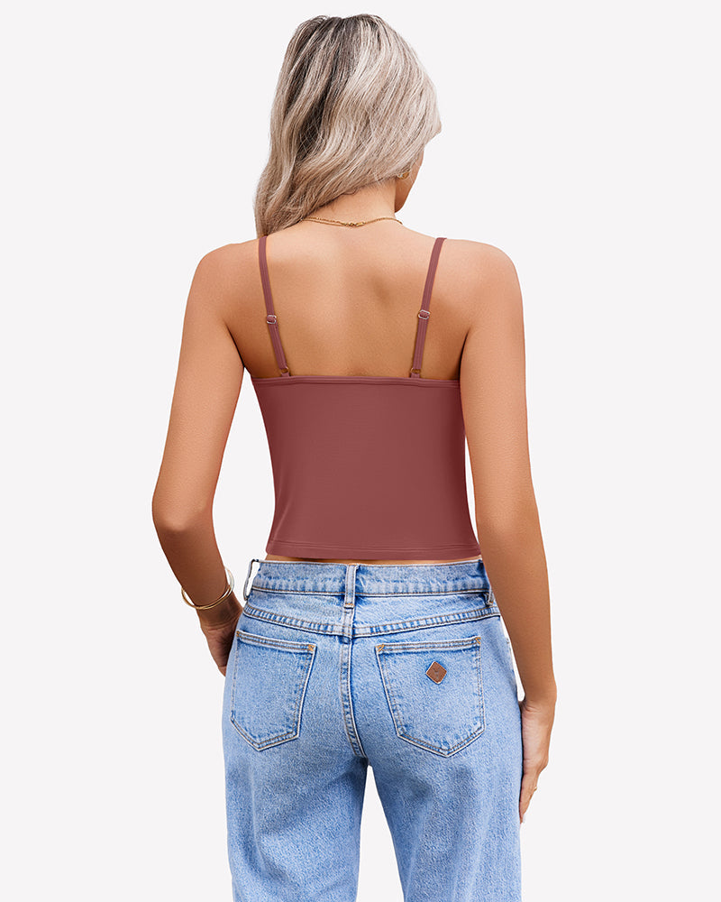 Twist Front V Neck Tank Top Spaghetti Strap Crop Tops