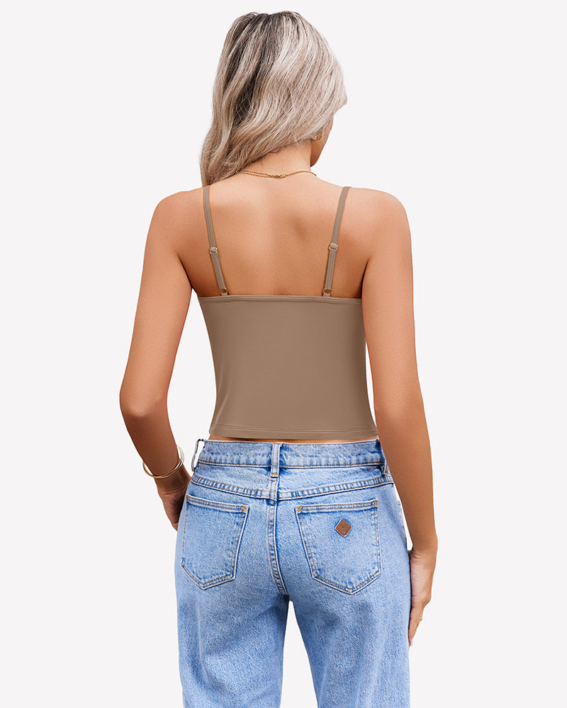 Twist Front V Neck Tank Top Spaghetti Strap Crop Tops