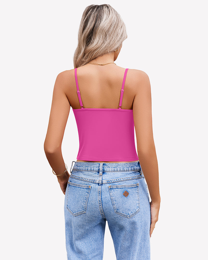 Twist Front V Neck Tank Top Spaghetti Strap Crop Tops
