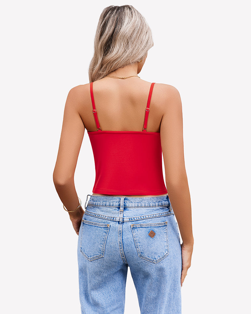 Twist Front V Neck Tank Top Spaghetti Strap Crop Tops