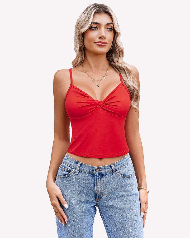 Twist Front V Neck Tank Top Spaghetti Strap Crop Tops