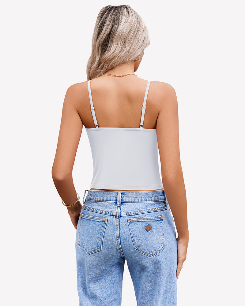 Twist Front V Neck Tank Top Spaghetti Strap Crop Tops