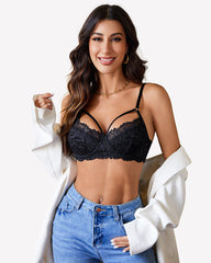Lace Adjustable Strap Two Layer V Neck  Bra