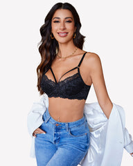 Lace Adjustable Strap Two Layer V Neck  Bra