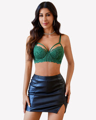 Lace Adjustable Strap Two Layer V Neck  Bra
