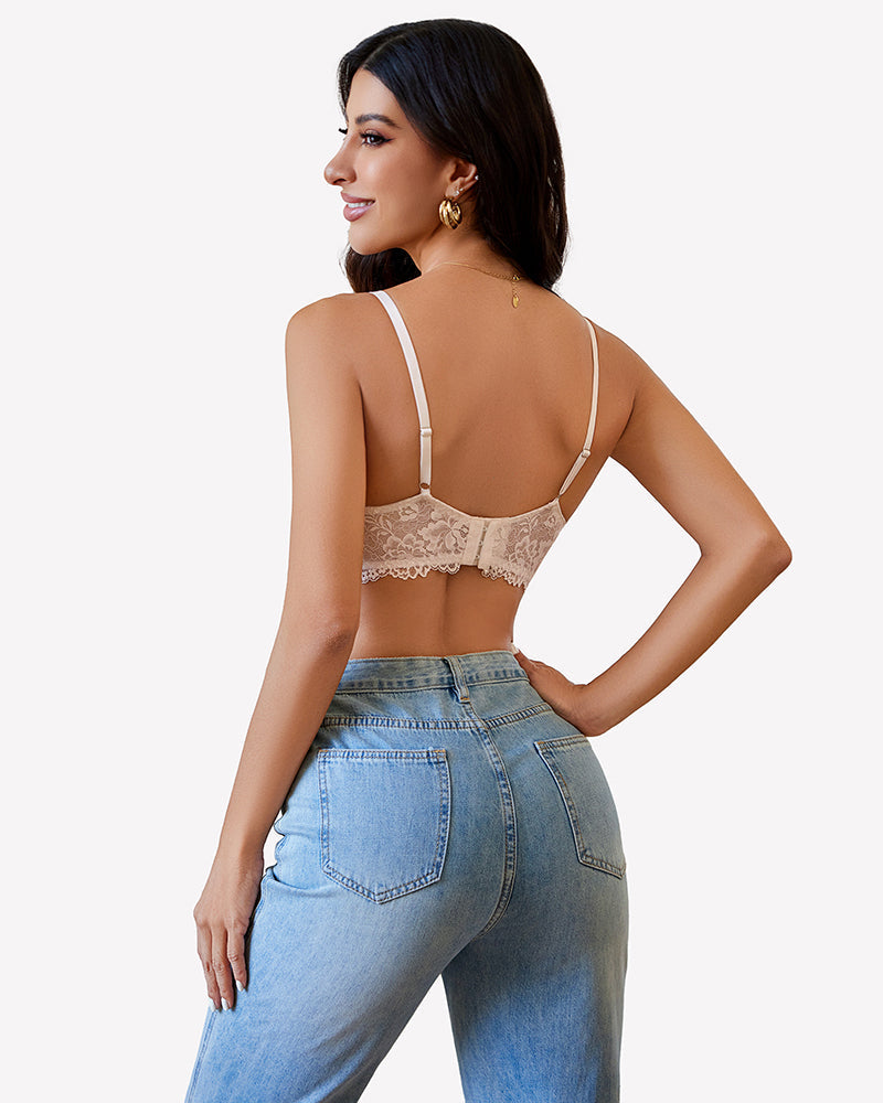 Lace Adjustable Strap Two Layer V Neck  Bra