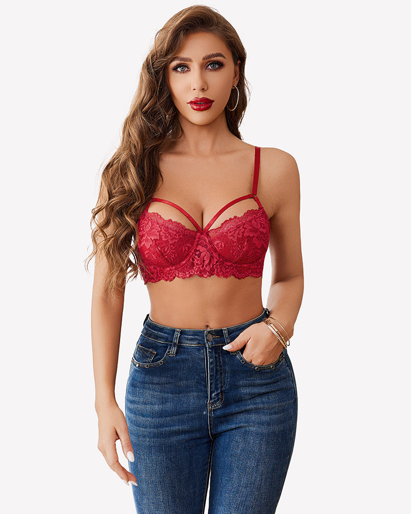 Lace Adjustable Strap Two Layer V Neck  Bra