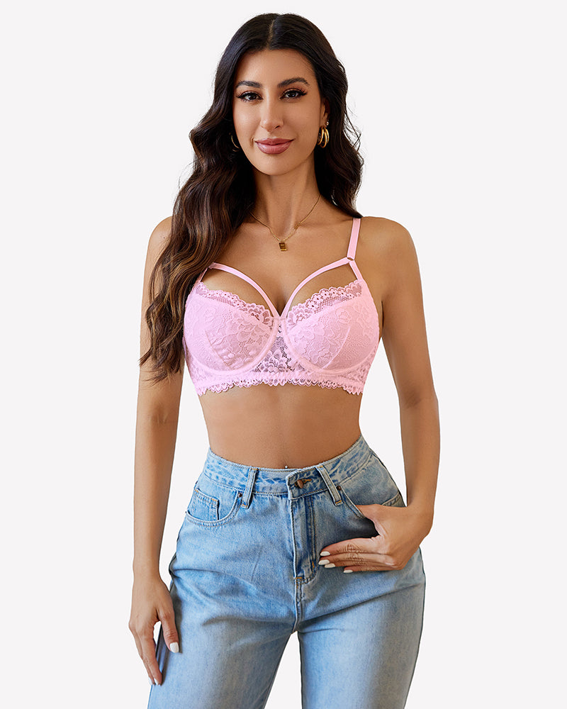 Lace Adjustable Strap Two Layer V Neck  Bra