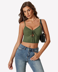 Tie Front Crop Top Cutout Tank Top