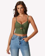 Tie Front Crop Top Cutout Tank Top