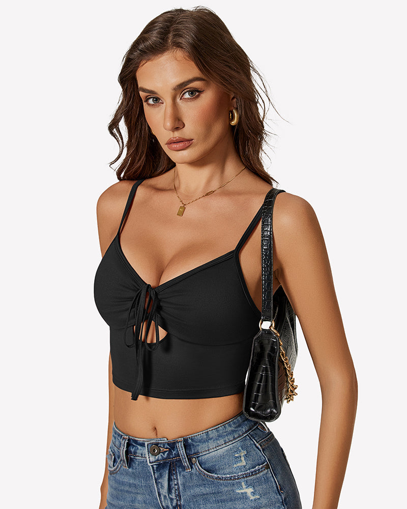 Tie Front Crop Top Cutout Tank Top