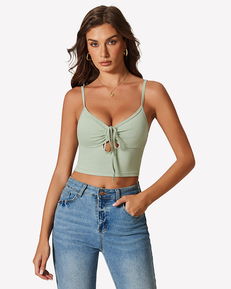 Tie Front Crop Top Cutout Tank Top