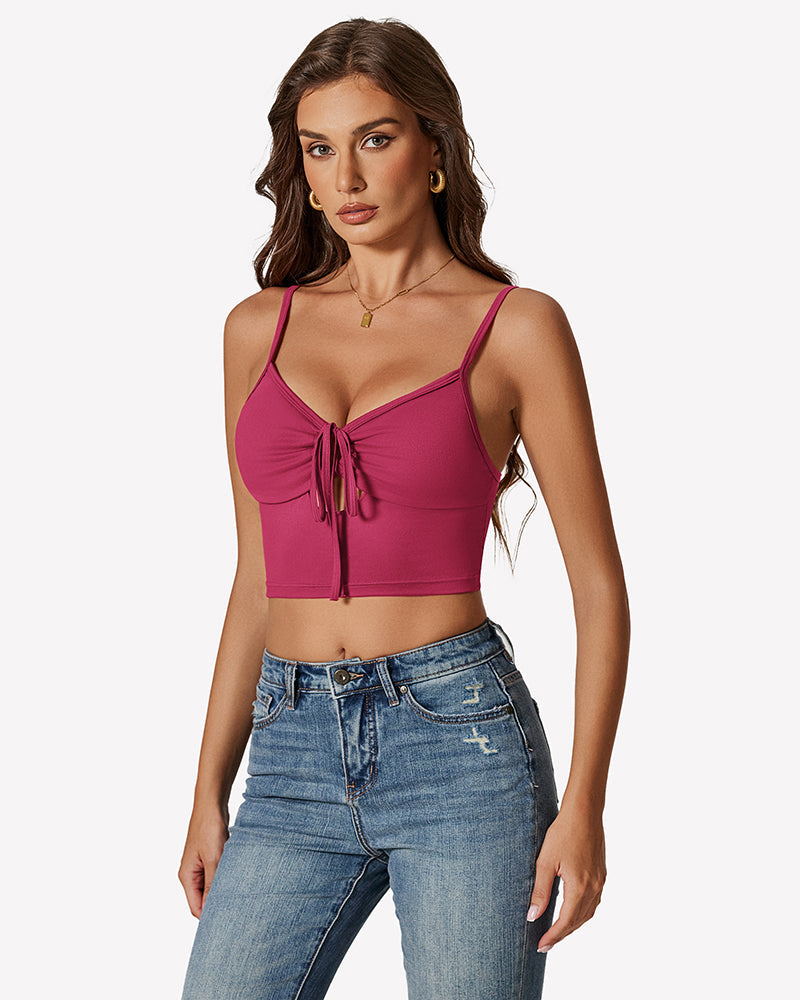 Tie Front Crop Top Cutout Tank Top