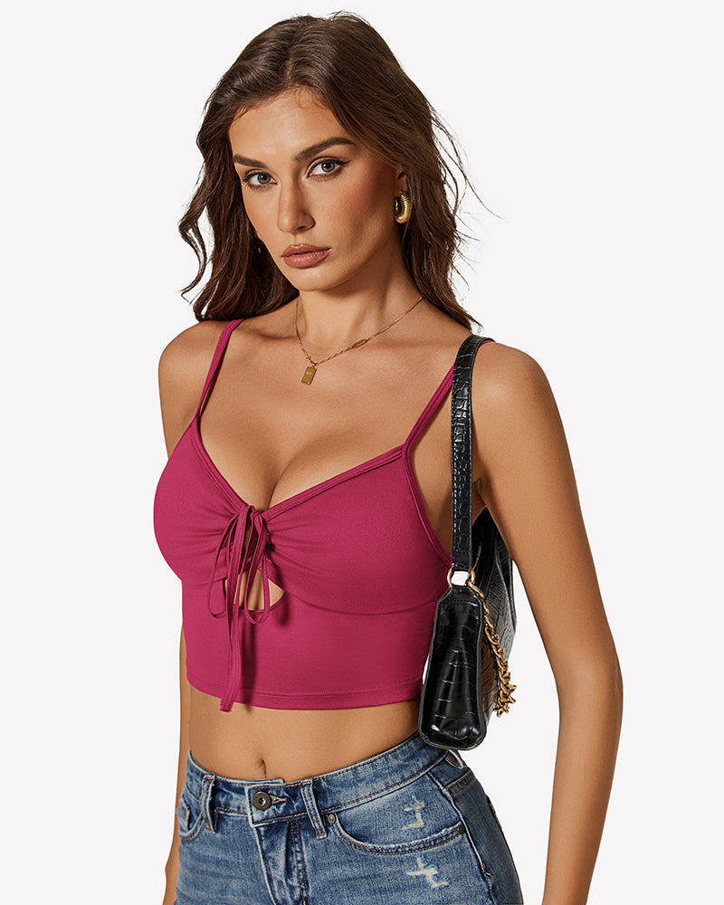 Tie Front Crop Top Cutout Tank Top