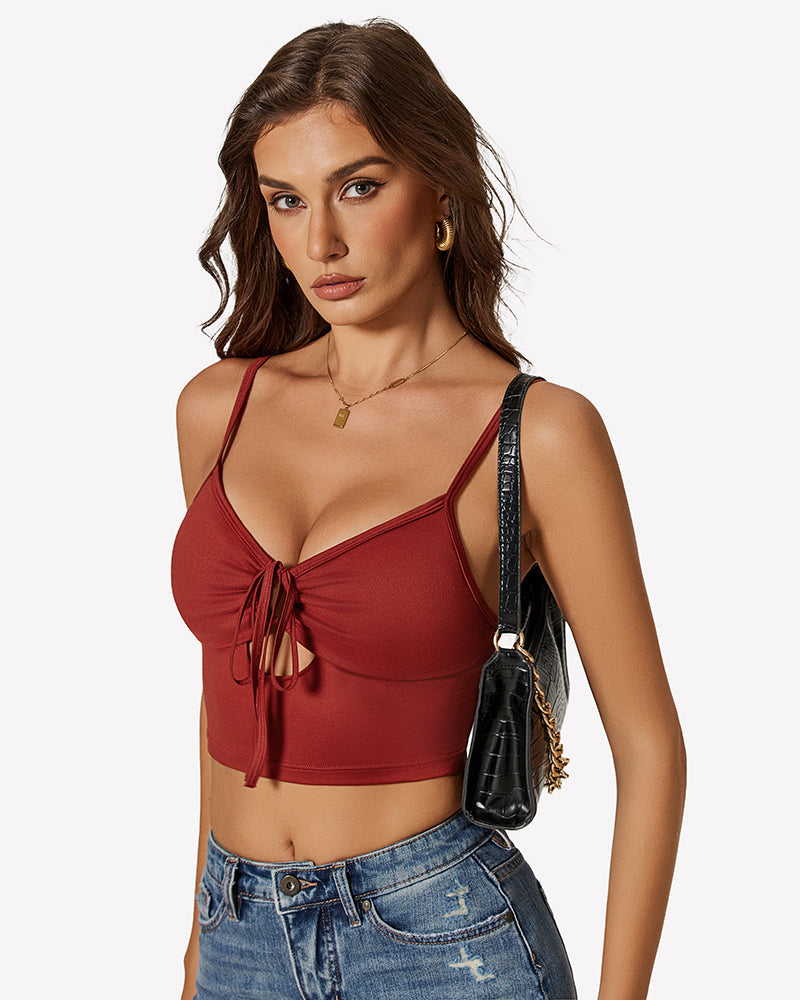 Tie Front Crop Top Cutout Tank Top