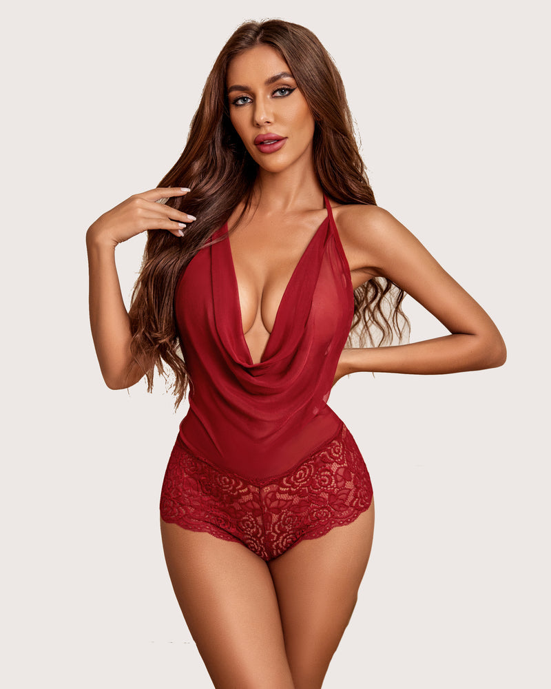 One Piece Lace Halter Bodysuit