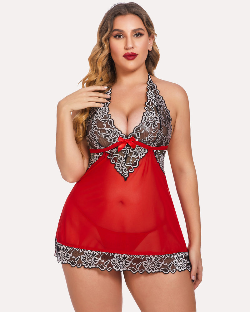 V-Neck Lace Babydoll Lingerie