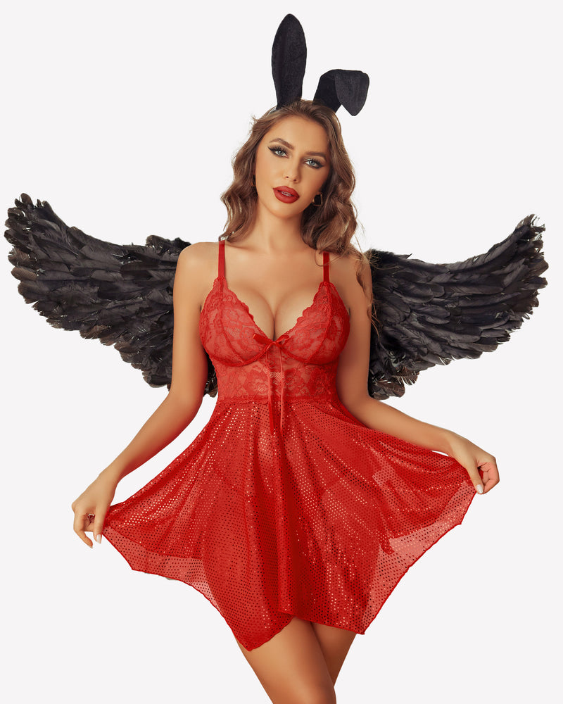 Heart Print Babydoll Lace Nightgown