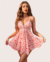 Heart Print Babydoll Lace Nightgown