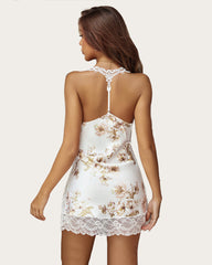 FPrint Satin Lace Full Slips Dress