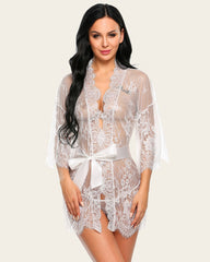 Lace Mesh Kimono Robe