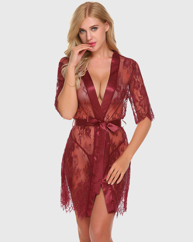 Kimono Robe FSheer Lace Lingerie