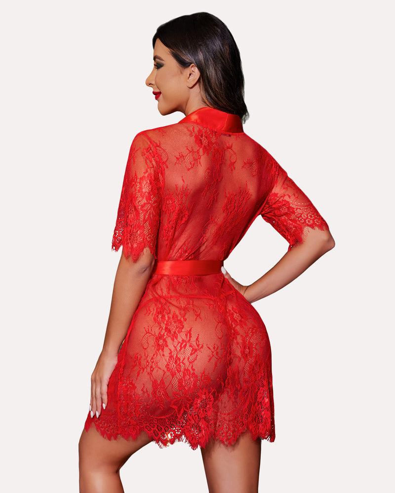 Kimono Robe FSheer Lace Lingerie